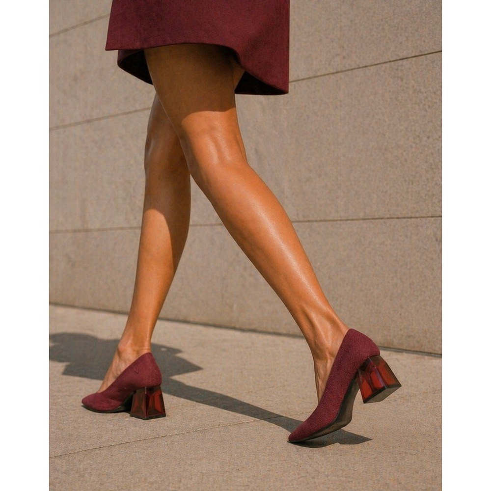 Vivaia Aria Block Heel Bordeaux Knit Pointed Toe Pumps Wine Red EU 39.5 US 8.5
